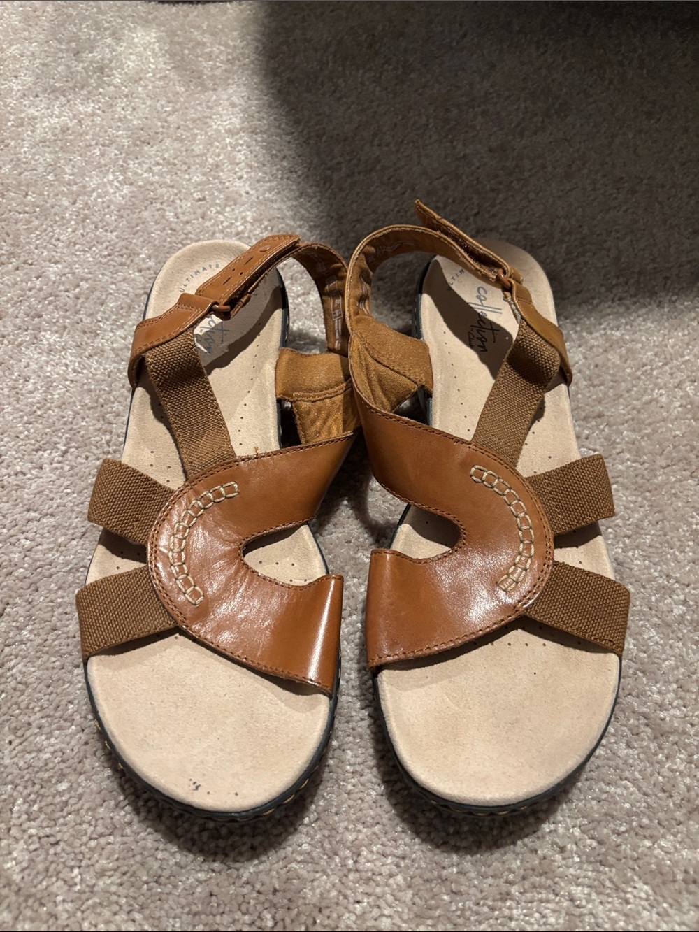 Clarks Brown Leather & Fabric Slingback Sandals